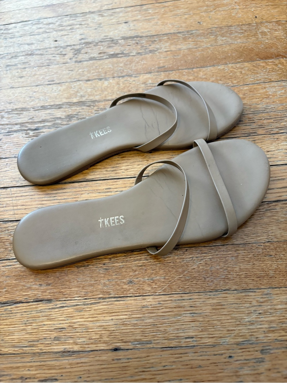 TKEES Women's Taupe Minimal Double-Strap Slide Sandals